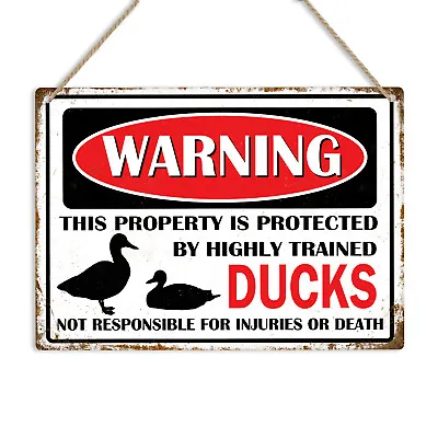 WARNING DUCKS Metal Sign Vintage Retro Barn Plaque Funny Farmer Duck Lover Gift • £6.49