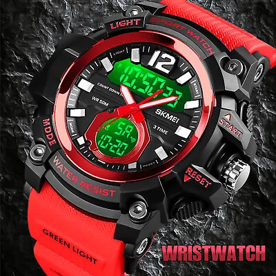 Waterproof Men's Sports Digital Military LED Large Dial Alarm Quartz Wrist Watch • $15.48