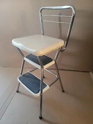 Vintage Mid Century Cosco Step Flip Seat Stool Chair Yelloe Metal Vinyl Kitchen • $110