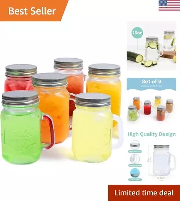 Premium Mason Jar Mugs With Handles And Lids - Set Of 6 16 Oz Drinking Glasses • $38.99