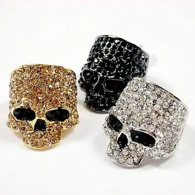 Crystal Skull Ring Chino Antrax Rock Gold Silver Black Biker Jewelry Men Women • $6