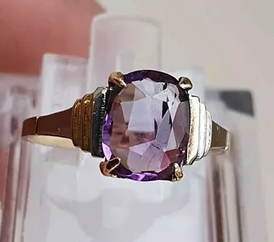 Beautiful Vintage 9ct 375 Yellow Gold Amethyst Ring.Size J 1/2. • £59.99