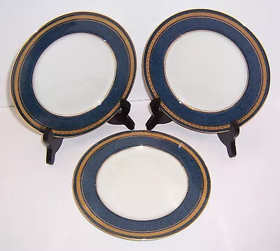 Mikasa Grande Ivory Imperial Lapis 3 Salad Plates (7.5”) Blue Rim – Gold Trim • $25