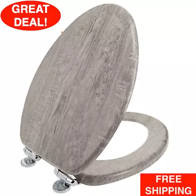 Elongated Wood Toilet Seat Slow Close And Chrome-Plated Hinges Molded Wood Gray • $41.99