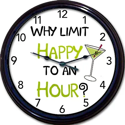 Happy Hour Wall Clock Martini Cosmo Wine Olive Liquor Cocktail Booze New 10  • $30.99