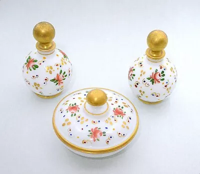 Milk Glass Vintage Hand Painted Gold Vanity Set • $45.50