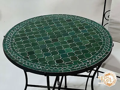 32INCH REMARKABLE ROUND MOSAIC TABLE Moroccan Green Checkered Pattern Table • $620