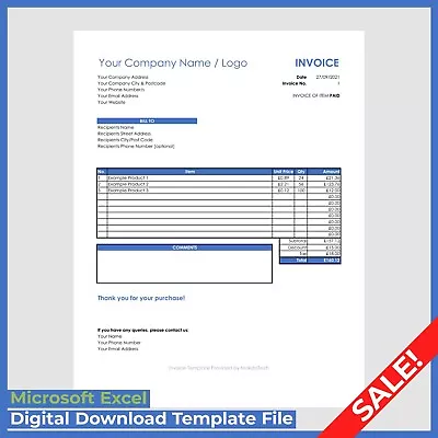 Unit Price Sales Invoice / Receipt Template 2024 | Microsoft Excel | Easy To Use • £2.29