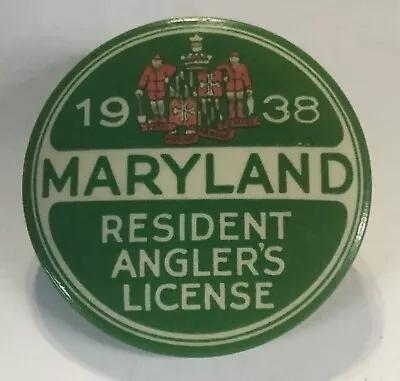 Maryland Resident Anglers Fishing License Badge Pin - 1938 • $39.99