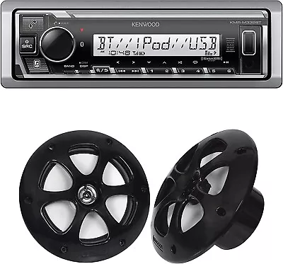 Kenwood KMR-M332BT 1-DIN Marine/Car Stereo Bluetooth & KFC-1613MRB Speakers • $167