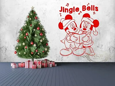 Mickey Minnie Mouse Jingle Bells Christmas Disney Wall Window Door Sticker Decor • £7.99