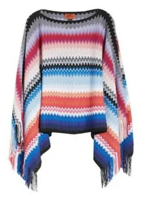 Missoni Swingy Italian Poncho OS $410 Colorful Happy Fine Wool Blend Fringe NWT • $157.25