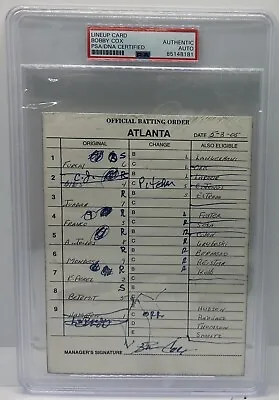 Bobby Cox Signed 2005 Atlanta Braves Vs. Marlins Person Lineup Card Auto PSA/DNA • $499.99