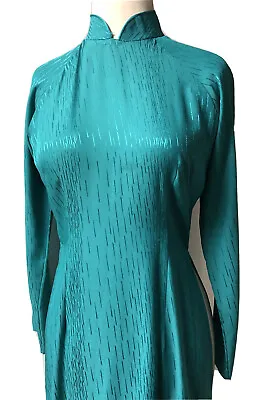 VTG VIETNAMESE DRESS Women S Green Long Top & Pants Zipper Snap Button Handmade • $65
