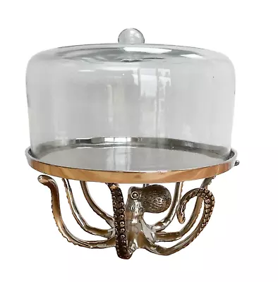 Loft1850 Silver Octopus Cake Stand | Food Stand With Glass Dome • £69.95