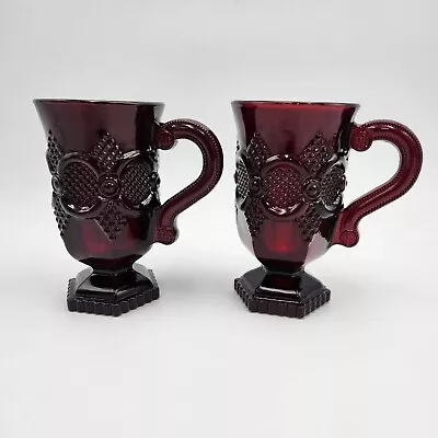 Vintage Avon 1876 Cape Cod Collection Ruby Red Glass Set Of 2 Coffee Mugs 5 Inch • $9.95