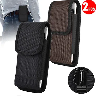$12.99 • Buy 2Pcs Canvas Vertical Case Cover Pouch Holster With Belt Loop For Large Cellphone