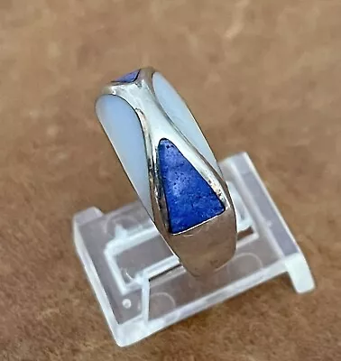 Vintage Signed RS 925 Sterling Lapis Lazuli & Mother Of Pearl Inlay Ring Size 7 • $30