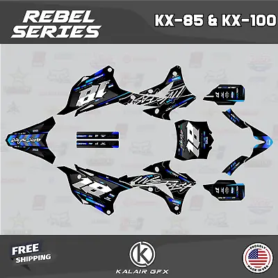 Graphics Kit For Kawasaki KX85 KX100(2014-2021) Rebel Series - Blue • $128.17