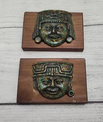 Vintage Aztec Mayan Green Crushed Malachite Head Mask Face Plaques Zarebski • $64.99