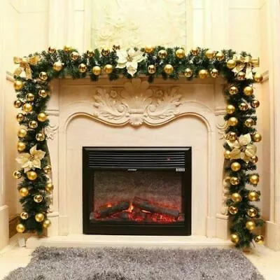 9FT Pre Lit Christmas Garland With Lights Door Wreath Fireplace Stair Decoration • $26.99