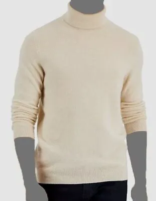 $189 Club Room Men's Beige Long Sleeve Turtleneck Cashmere Sweater Size S • $60.78