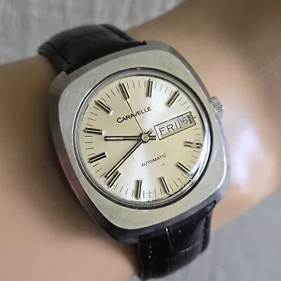 Vintage BULOVA CARAVELLE Men's Automatic Watch Day/date 11aoacb Swiss 1970s • $159