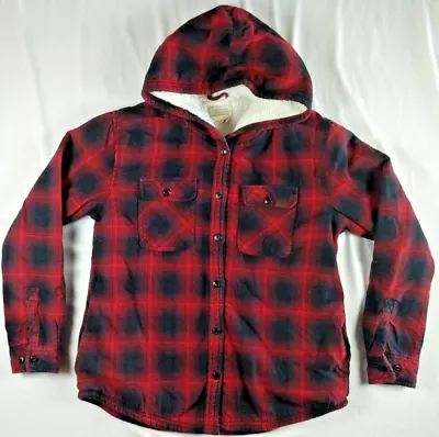 Boston Traders Hoodie Flannel Jacket Mens Size M Red Black Plaid Button Up • $19.99