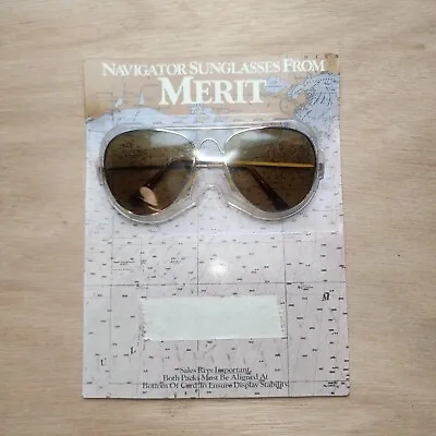 MERIT NAVIGATOR SUNGLASSES 1985 Vintage PHILIP MORRIS NEW SEALED GOLD TINT FRAME • $27.50