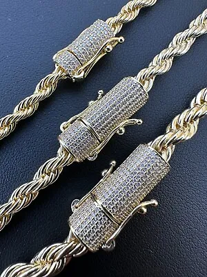 Iced MOISSANITE Clasp 14k Gold Over Stainless Steel Rope Chain Necklace Bracelet • $101.95