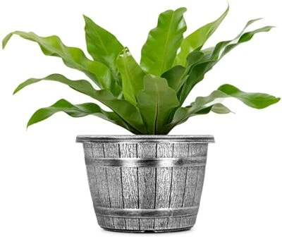 £13.99 • Buy 2 XL 35CM SILVER  Barrel Plant Pot Outdoor Garden Flower Round Plastic Planter 0