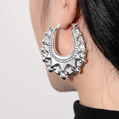 Extra Large Long Silver Gypsy Creole Earrings Hoops Romany Ladies Women Filled • £24.99