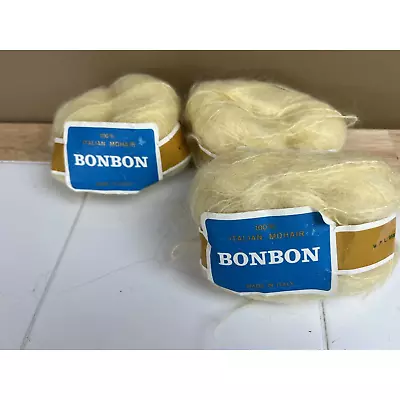 Vintage Bon Bon 100% Italian Mohair Yarn 40 Gram Yellow Lot Of 3 • $24
