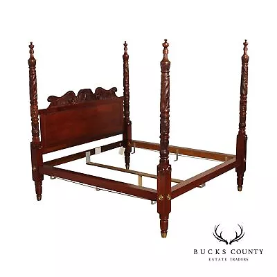 Ralph Lauren Safari Collection Carved Mahogany King Poster Bed • $4995