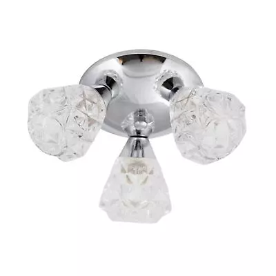 Modern Chrome 3 Light Flush Ceiling Light Fitting Glass Shades Bedroom Lounge • £22.50