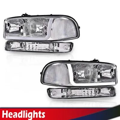 Fit For 99-07 GMC /Yukon LED DRL Chrome Clear Headlights W/Bumper Signal Lamps • $85.82