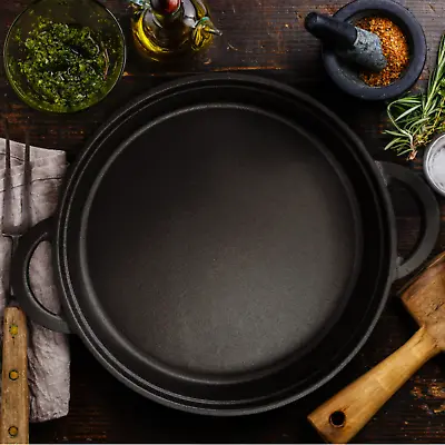 £17.85 • Buy Cast Iron Cookware Frying Pan Grill Backing Pot Skillet With Wood Serving Board