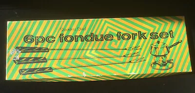 Vintage 60’s (6) Pc Fondue Fork Set- Wood Handles Fred Roberts Co. • $9.99