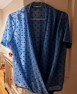 $0.99 • Buy Zara Polka Dot Sky Bright Blue/red Cross-over Top Size 8 Excellent Condition 
