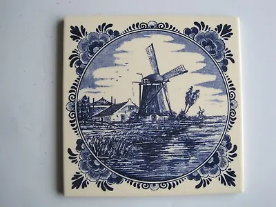 Vintage 6  Delft Blue Wall Tile Blue/white Windmill • £6
