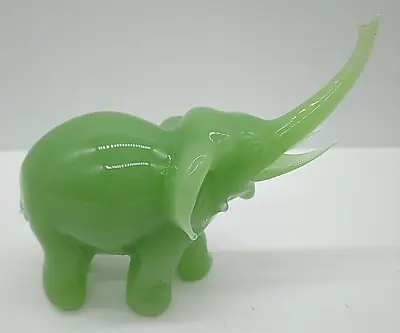 Vintage Green Jade Jadite Elephant Figurine Solid Blown Glass W/Long Trunk Tusk • $29.99