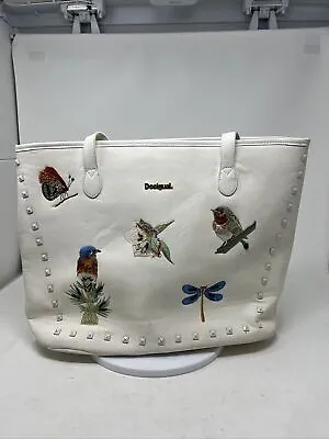 Desigual Viena Goldwork Shopper Bag White Bird Embroidery • $34.99
