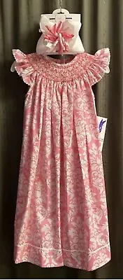 Girls NWT Silly Goose By Vive La Fete Smocked Dress Long Damask Free Bow 3 • $37.07
