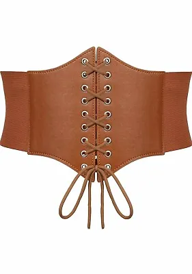SUOSDEY Brown Corset Belt For Women Vintage Lace-up Elastic Waist Belt Tied... • £3.99
