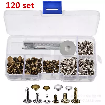 Leather Rivets Double Cap Rivet Tubular Metal Studs With Punch Pliers Fixing Set • £5.31