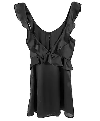 $17.99 • Buy Women's SMALL Mini Dress Deep V Ruffle Neck Black Side Zip Up Hello Molly NWT