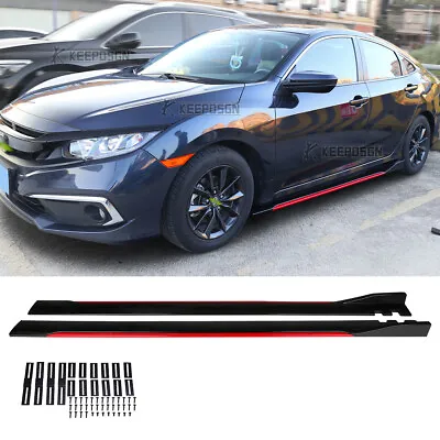 78.7  Side Skirt Rocker Panel Splitter Red Lip Body For 16-21 Honda Civic Sedan • £62.37