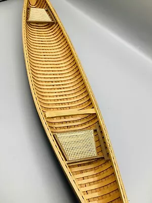 $195 • Buy Vintage Authentic Models 28” Wood Large Canoe With Stand Indian Girl By Rushton