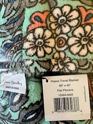 NWT Vera Bradley Fleece TRAVEL Throw BLANKET 60 X45   FAN FLOWERS  Sea Foam Mint • $31.96