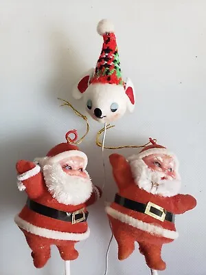 Vintage Christmas Flocked Floral Picks Lot 2 Side Eye Santas Big Ear Mouse Japan • $19.77